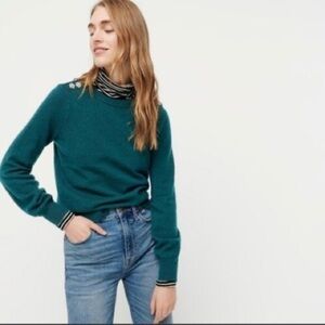 J. Crew Emerald Green Jewel Shoulder Wool Blend Sweater